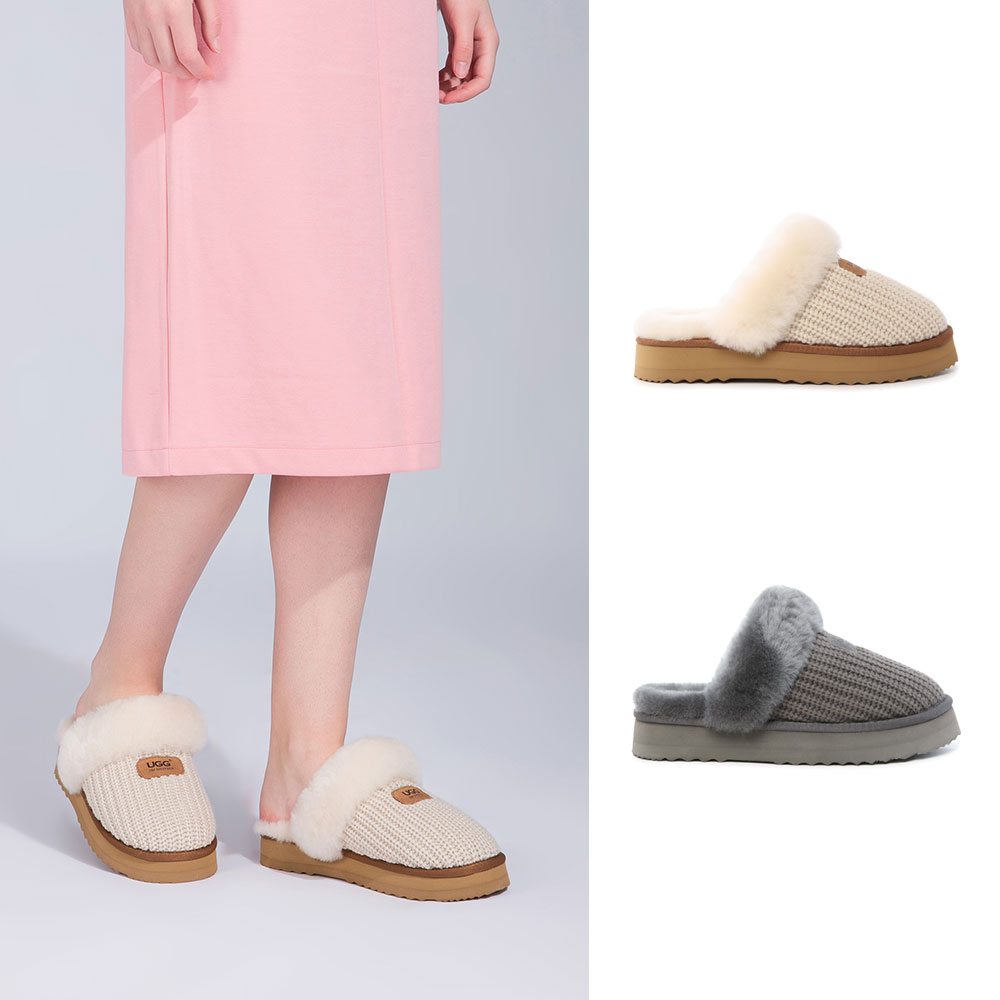 [무료배송] 호주정품 디케이 루카 니트 양털 슬리퍼 (굽 3cm) DK UGG DK099