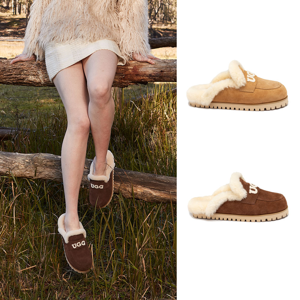 [무료배송] 호주정품 오즈웨어 프리야 니트 로고 시어링 슬리퍼 (굽 3.5cm) OZWEAR UGG OB982